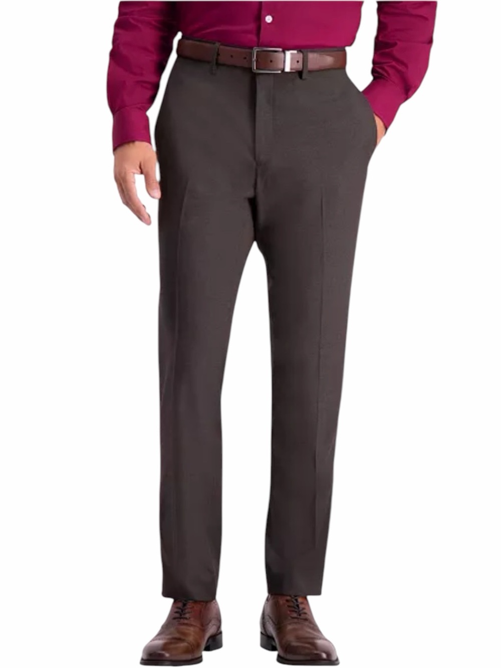 REACTION KENNETH COLE Gray Brown Textured Weave Dress Pants